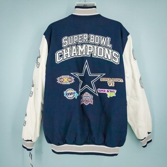 Dallas Cowboys NFL Super Bowl Championship Size XL Blue White Varsity Jacket NEW - Picture 5 of 11